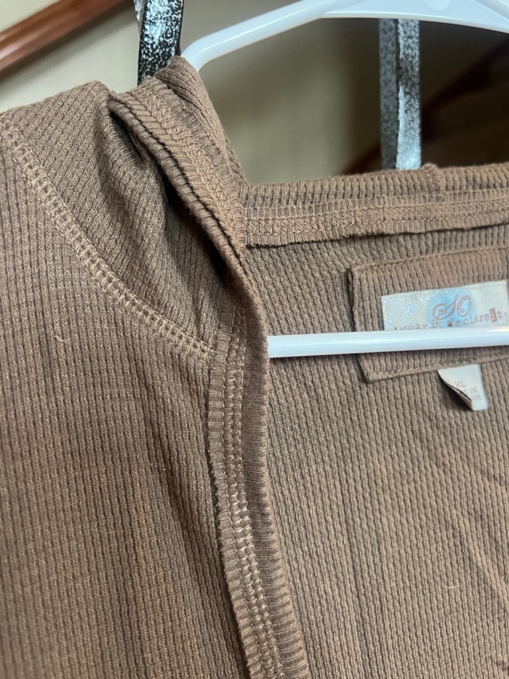So Wear It Declare It Brown Hooded V-Neck Pullover - Picture 6 of 7